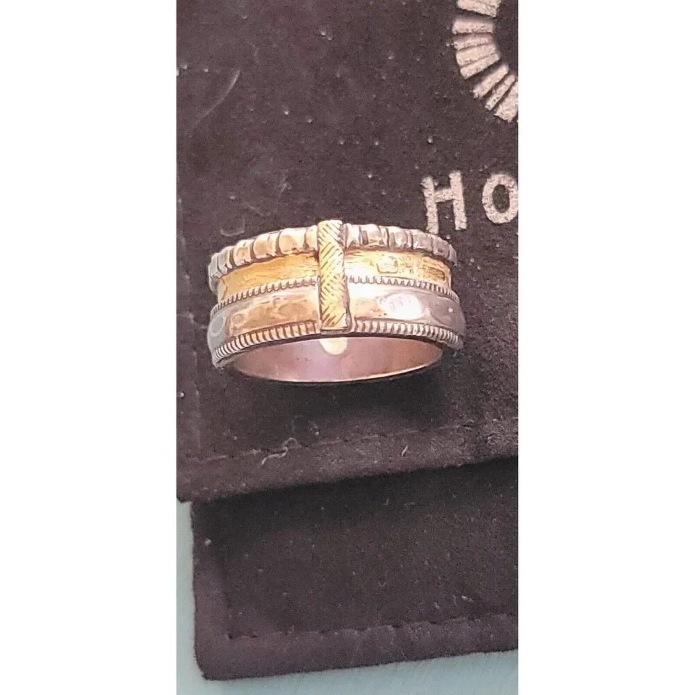 Men's Custom Ring Wedding Band Recycled Sterling & Gold Hot Rox sz 11.5- 11.75